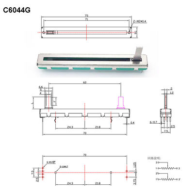 C6044G Dual-Potentiometer Kohlefilm-Schiebepotentiometer 60 mm Federweg 5K 10K Lineares Stereo-Potentiometer